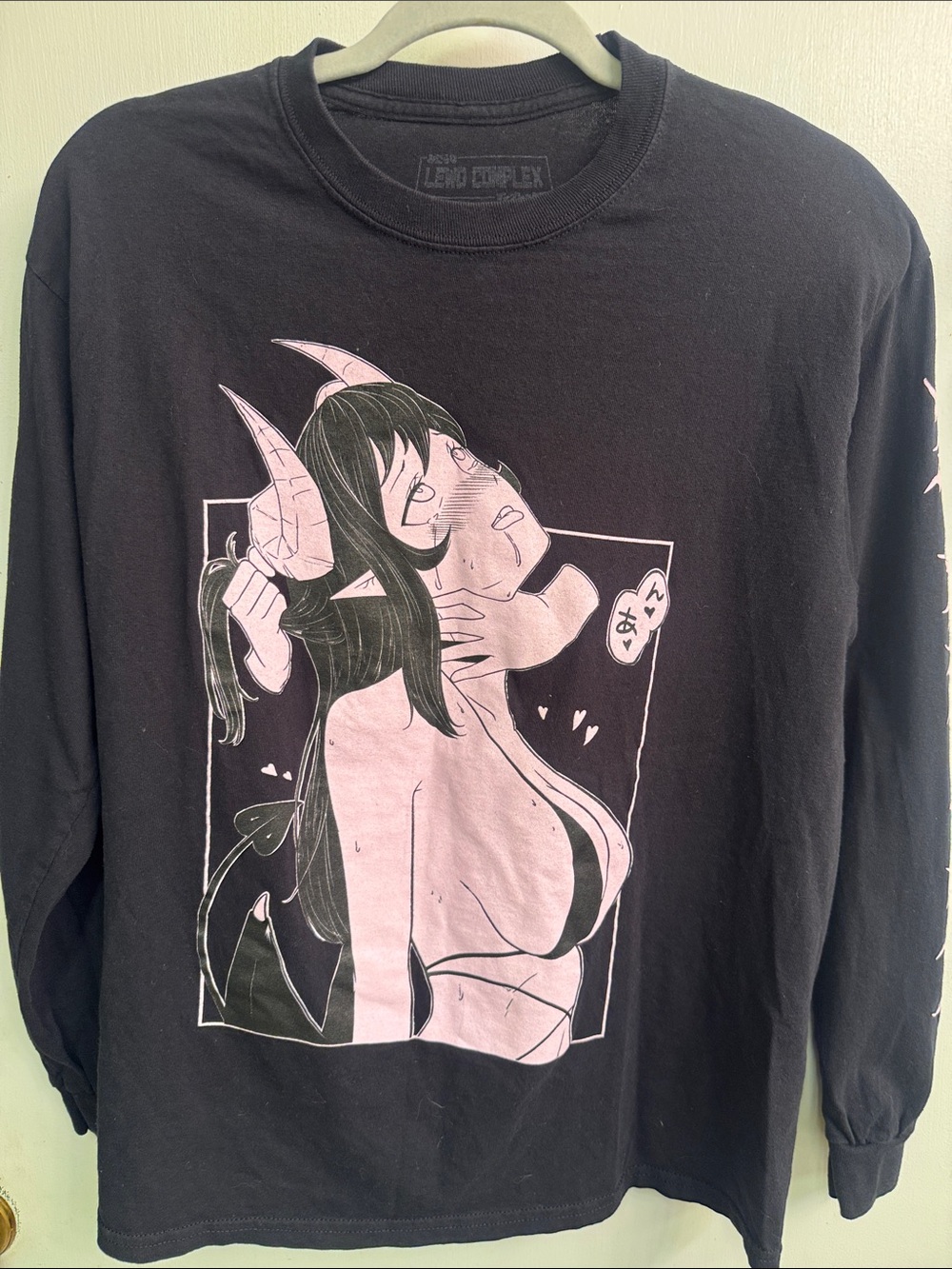 Lewd Complex Black Graphic Long Sleeve Tee with Pink Anime Art